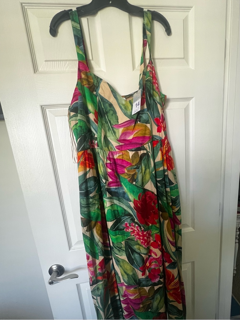 Primark Green Floral Midi Dress with Pink & Red Accents